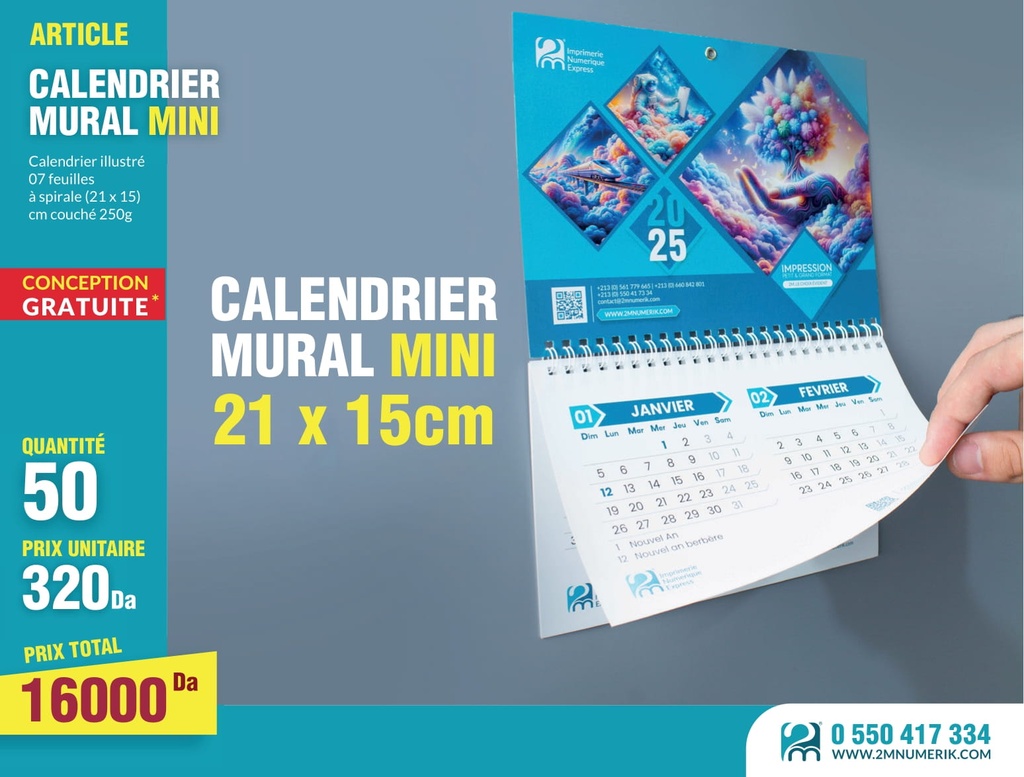 Calendrier mural mini 21 x 15cm