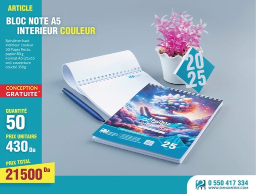Bloc-notes A5 intérieur couleur